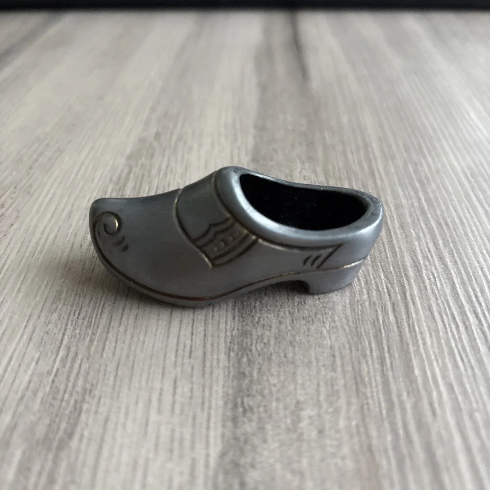 Vintage Pewter Dutch clog 2.75 inches long Etching